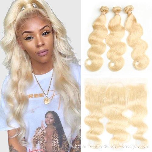 Russian Blonde 613 Colour Deep Wave 100% Virgin Hair Weave with Frontal Closure, Raw 613 Human Hair Deep Wave Bundles